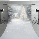 Aperturee - Aperturee Cozy Christmas Cottage Sweep Backdrop Painterly Winter Snow Scene Holiday Mini Session Photo Floor Drop